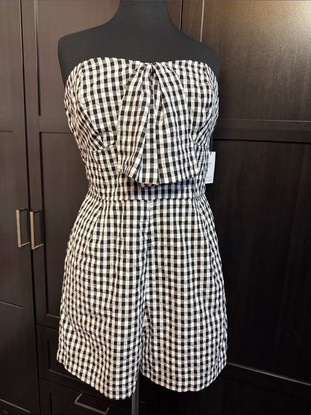 Japna Black and White Gingham Strapless Romper